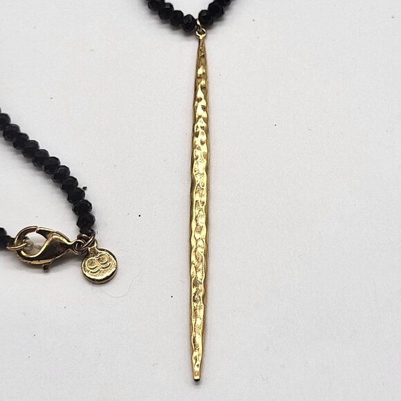 gorjana Nora Beaded Long Necklace Black Crystal Gold Tone Dagger Pendant - Picture 2 of 5